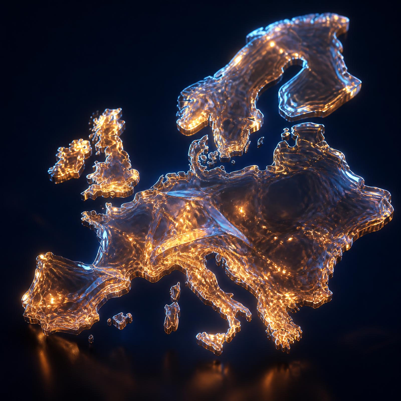 Illuminated glass sculpture of Europe representing Amanect's verification network
